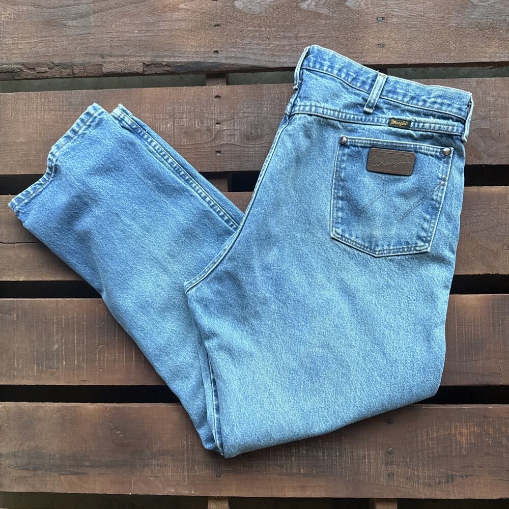 Vintage Wrangler Jeans 42x30 Made in USA Medium Wash Straight Leg Denim